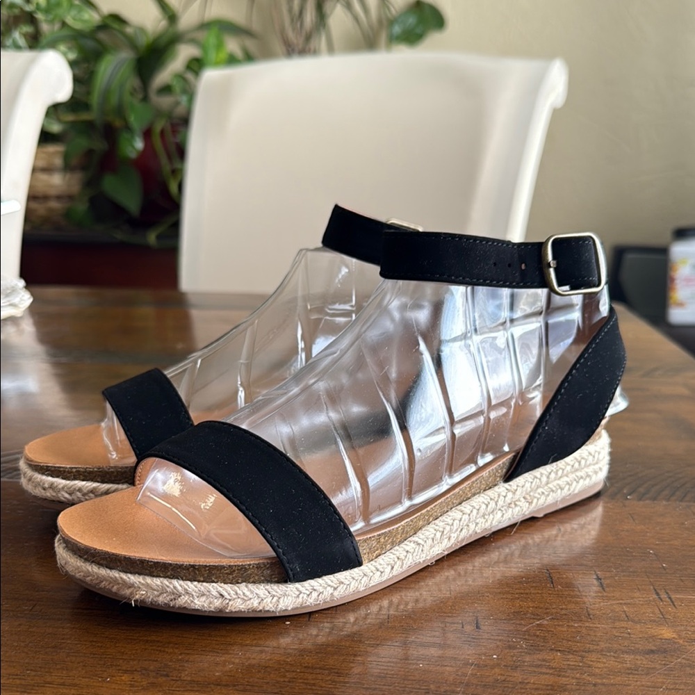 Black Espadrille Wedge Shoes